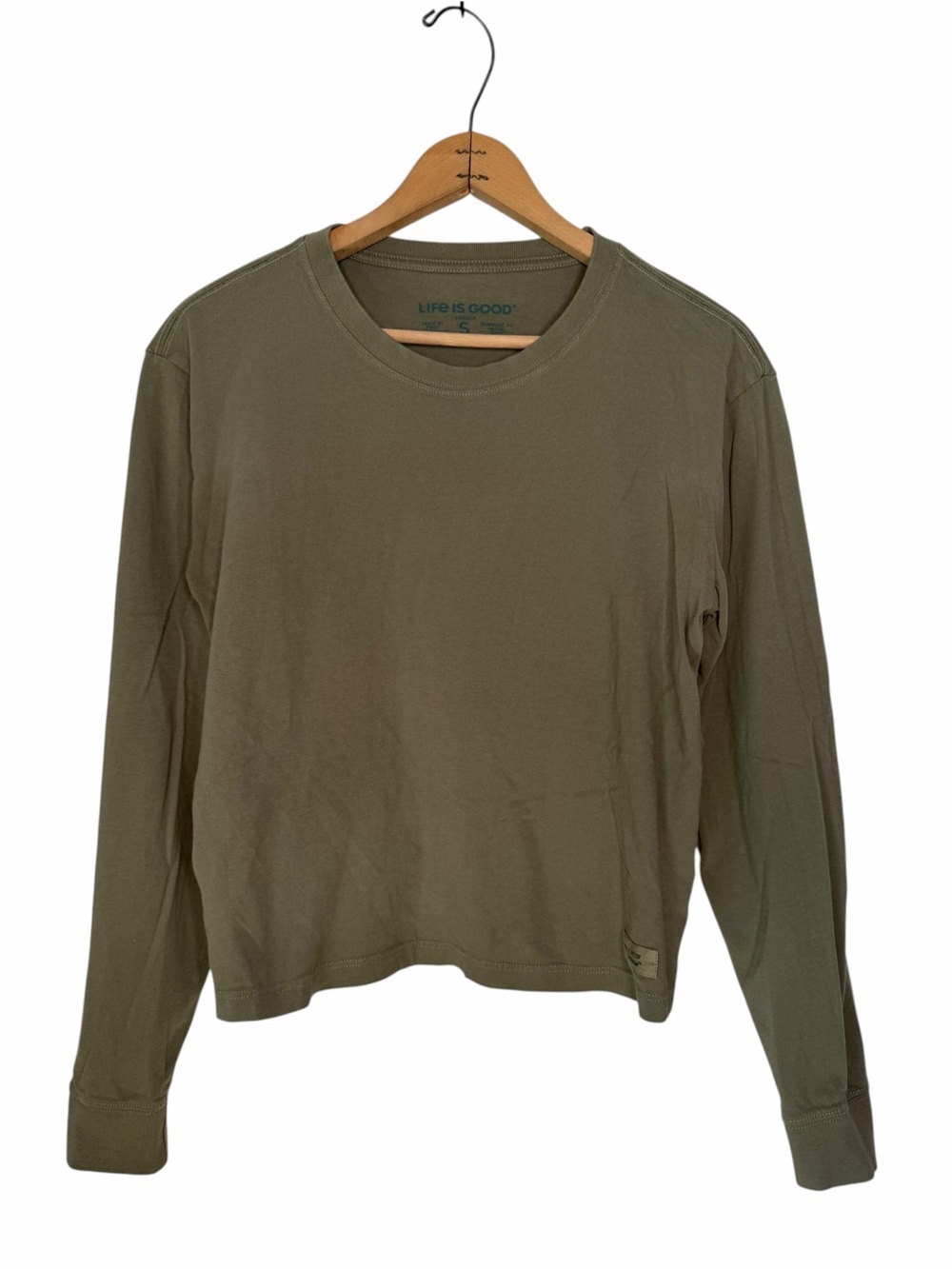 Life is Good Women's Solid Long Sleeve Crusher Tee Moss Green Size Small
